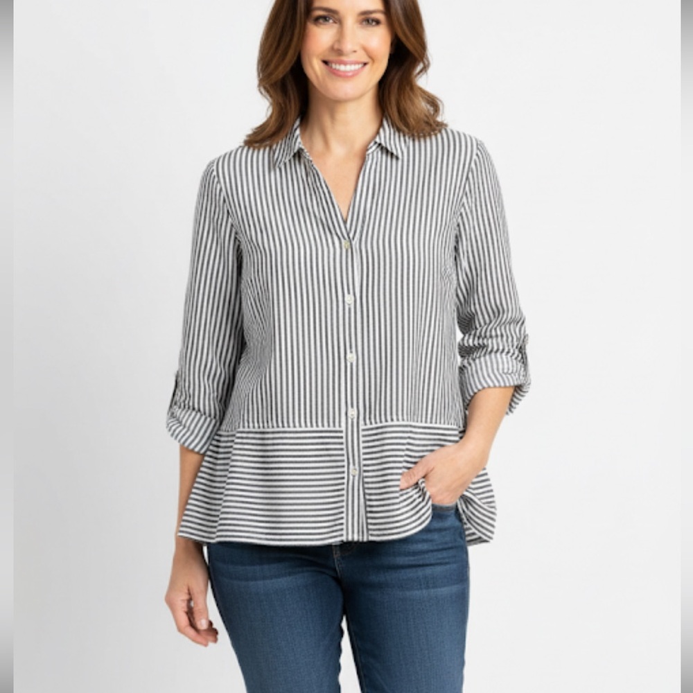 Jones New York Striped Button-Up rolled sleeves Blouse size S (3x$15)